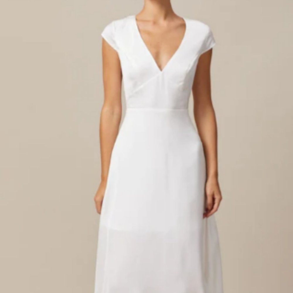 RHIOAS The White V Neck Cut Out Satin Maxi Dress, White, S, Never Worn